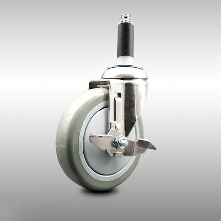 Service Caster 5 Inch 316SS Gray Polyurethane Swivel 3/4 Inch Expanding Stem Caster Brake SCC-SS316EX20S514-PPUB-TLB-34